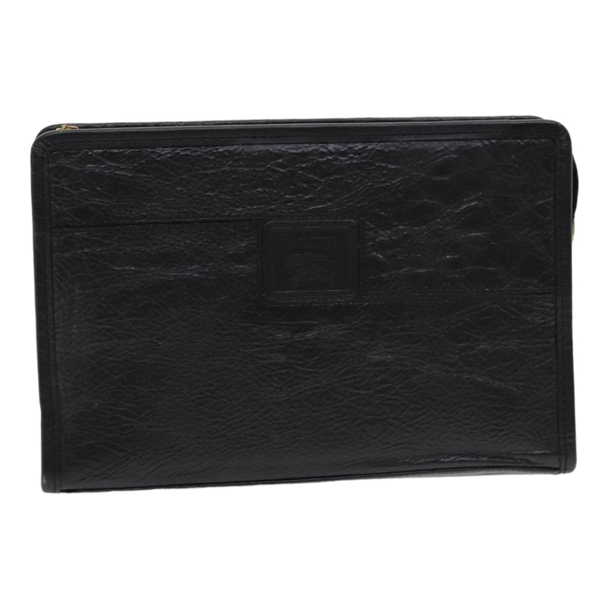 BurberrySs Clutch Bag Leather Black Auth bs16273