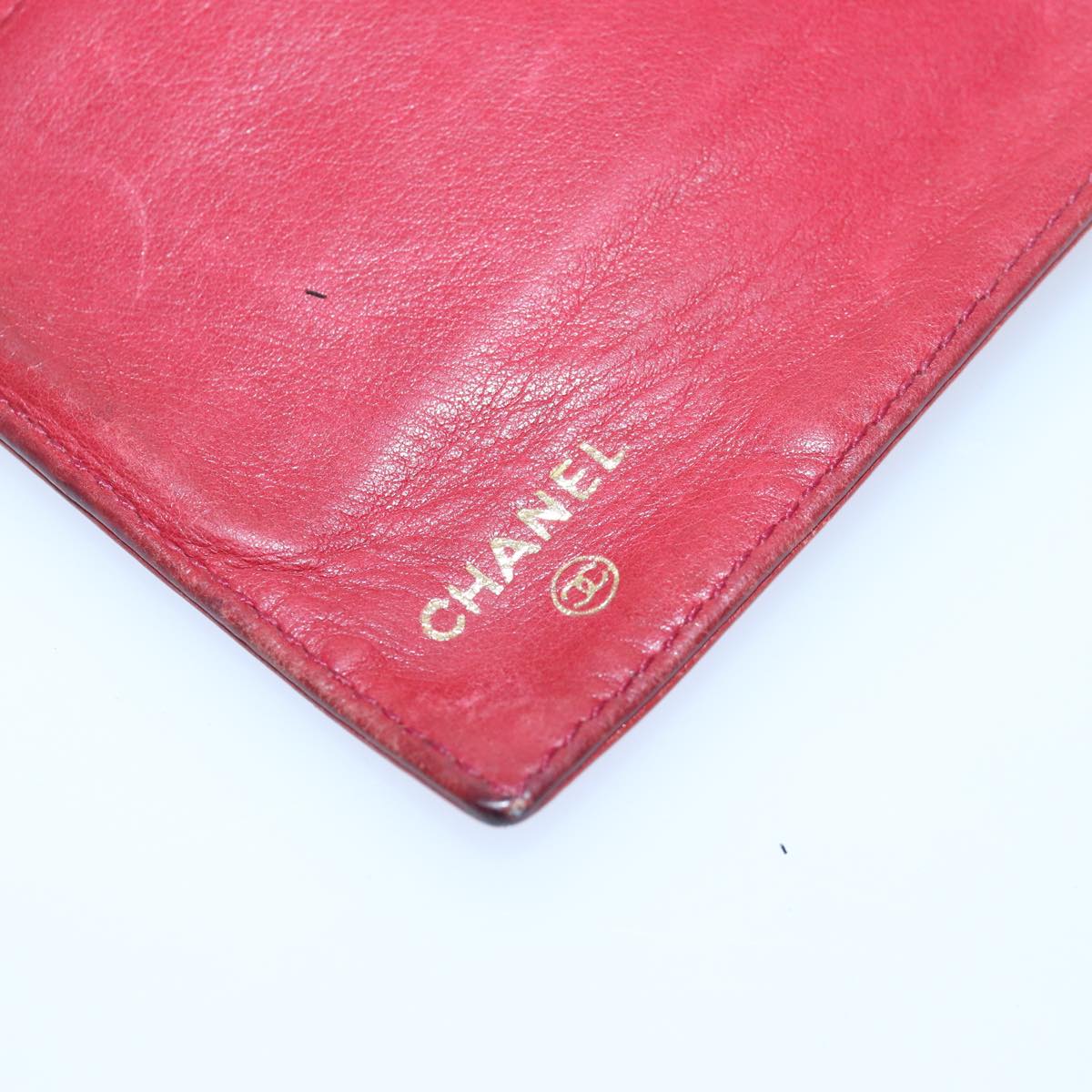 Top Quality Chanel COCO Mark Wallet Lamb Skin Red CC Auth bs16358