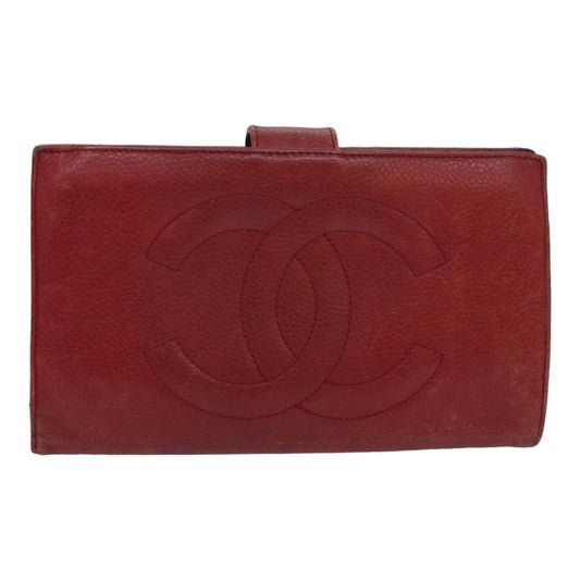 Top Quality Chanel COCO Mark Wallet Lamb Skin Red CC Auth bs16358