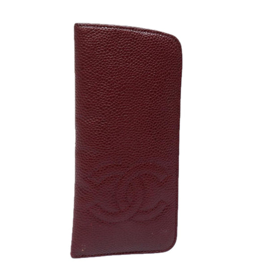 Top Quality Chanel Glasses Case Caviar Skin Bordeaux CC Auth bs16462