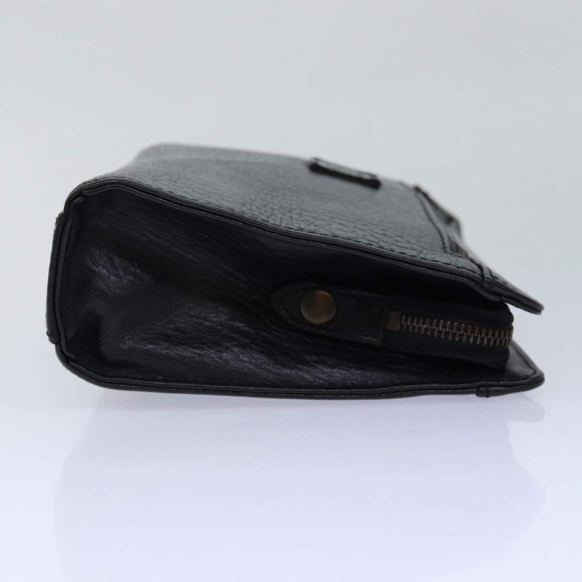 BurberrySs Clutch Bag Leather Black Gold Auth bs16534