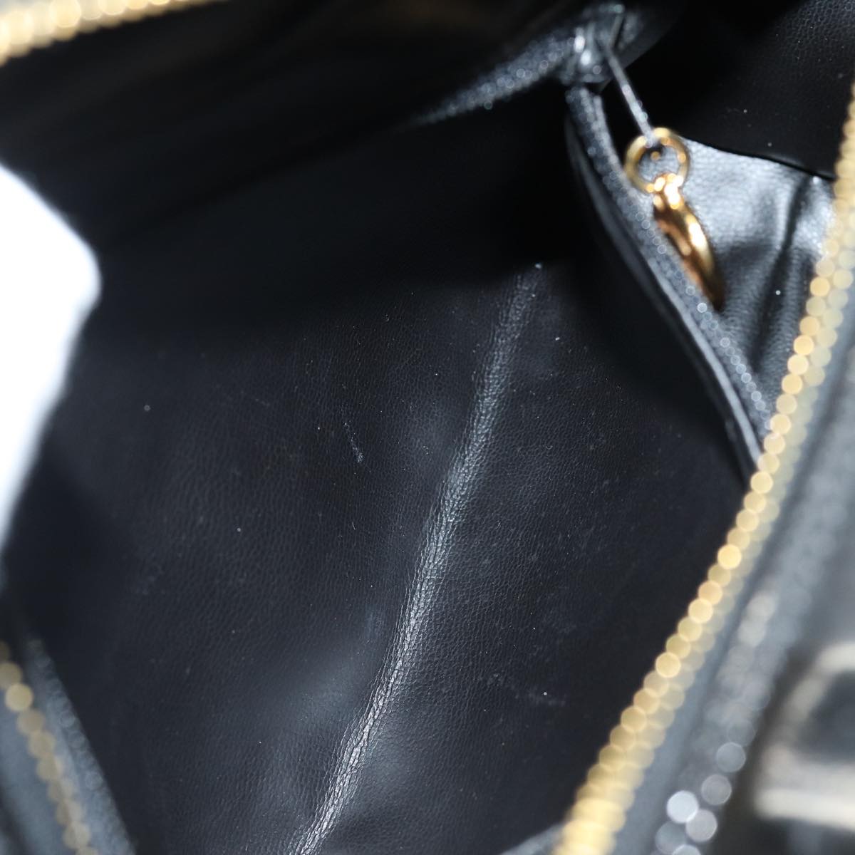 Top Quality Chanel COCO Mark Vanity Cosmetic Pouch Enamel Black Gold CC Auth bs16594