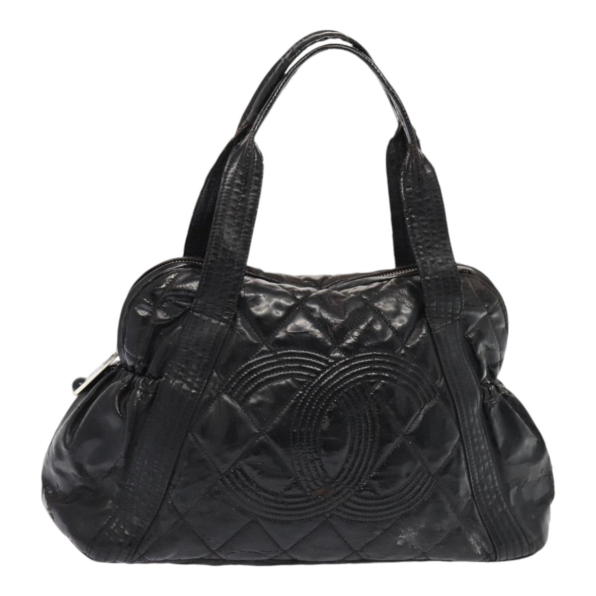Top Quality Chanel Matelasse COCO Mark Tote Bag Enamel Black CC Auth bs16604