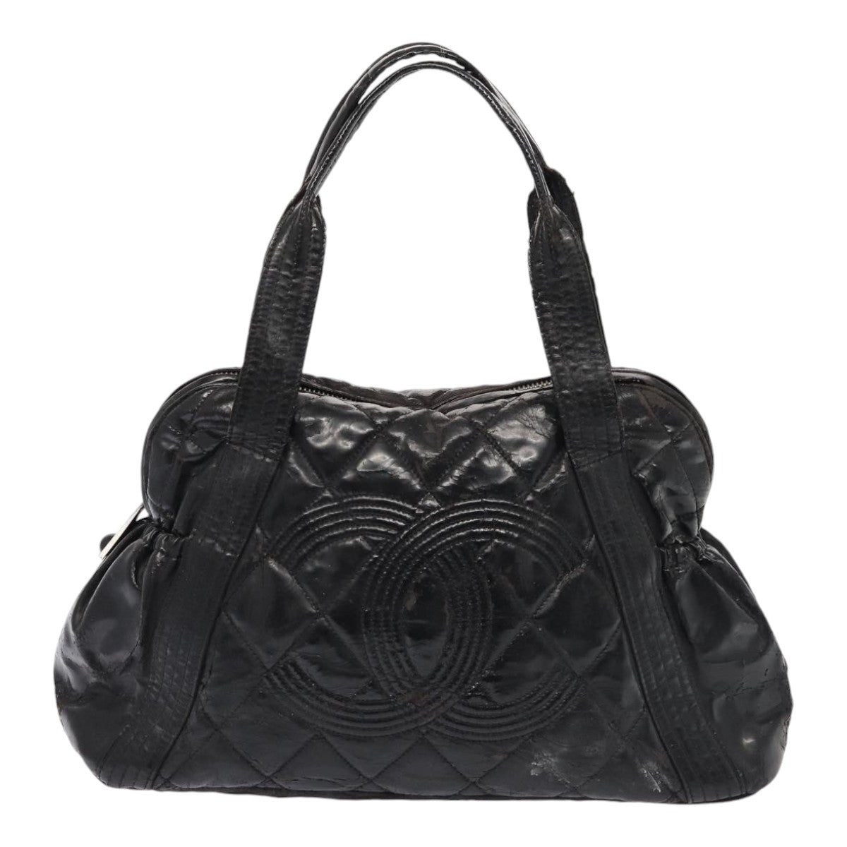 Top Quality Chanel Matelasse COCO Mark Tote Bag Enamel Black CC Auth bs16604