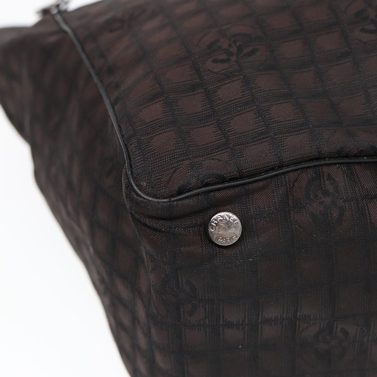 CHANEL New Travel  Line Tote Bag Nylon Brown Silver Silver CC Auth bs16605