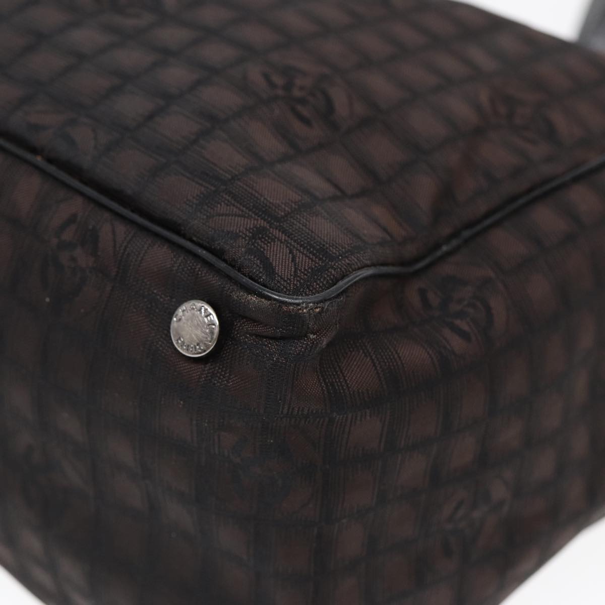 CHANEL New Travel  Line Tote Bag Nylon Brown Silver Silver CC Auth bs16605
