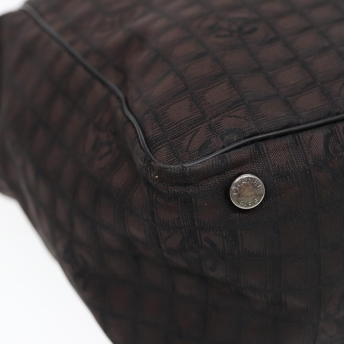 CHANEL New Travel  Line Tote Bag Nylon Brown Silver Silver CC Auth bs16605