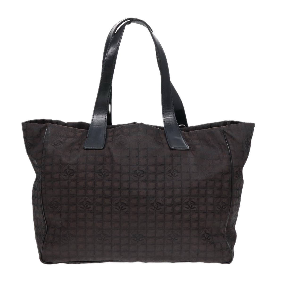 CHANEL New Travel  Line Tote Bag Nylon Brown Silver Silver CC Auth bs16605