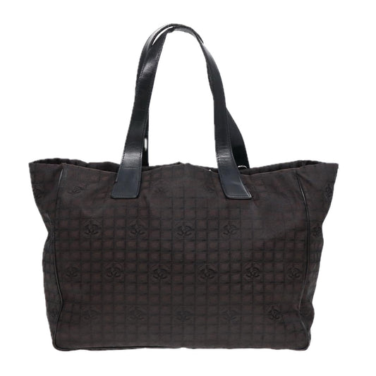 CHANEL New Travel  Line Tote Bag Nylon Brown Silver Silver CC Auth bs16605