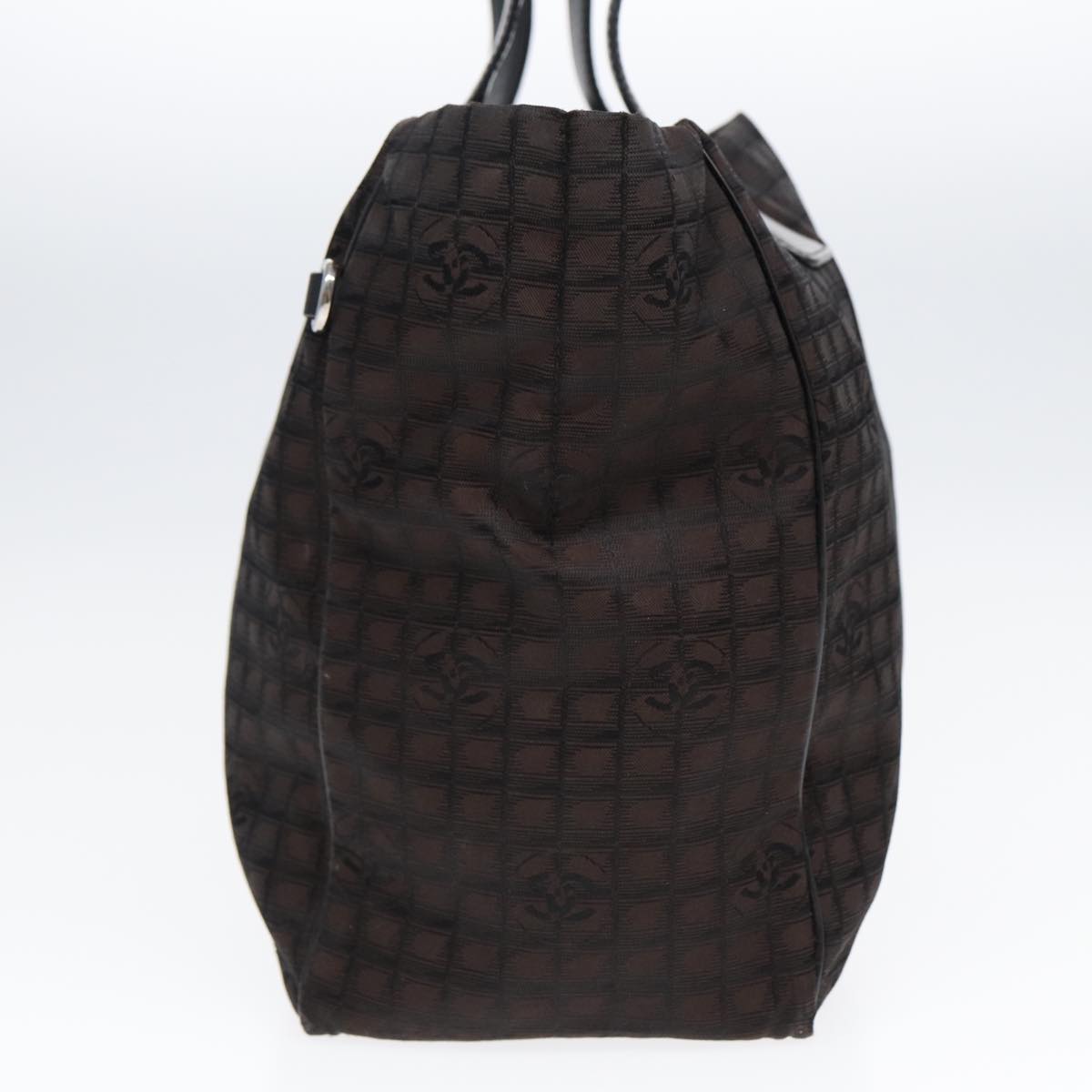 CHANEL New Travel  Line Tote Bag Nylon Brown Silver Silver CC Auth bs16605