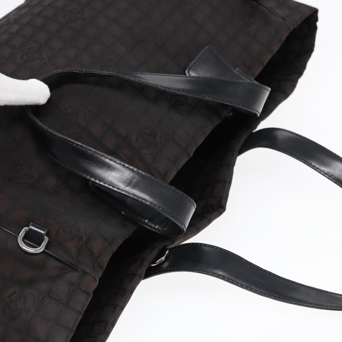 CHANEL New Travel  Line Tote Bag Nylon Brown Silver Silver CC Auth bs16605