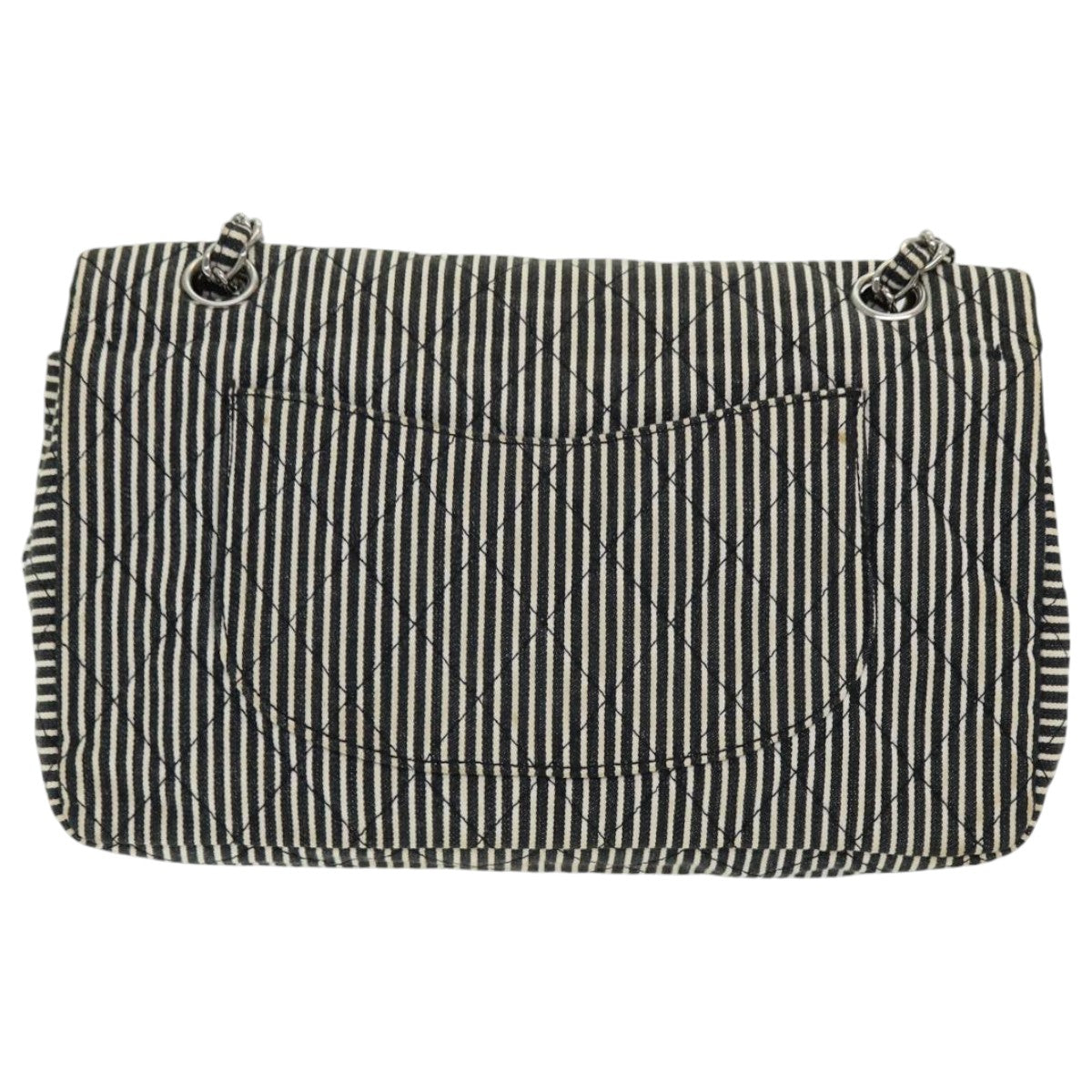 Top Quality Chanel Matelasse Turn Lock Chain Hand Bag Canvas Black Silver CC Auth bs16629