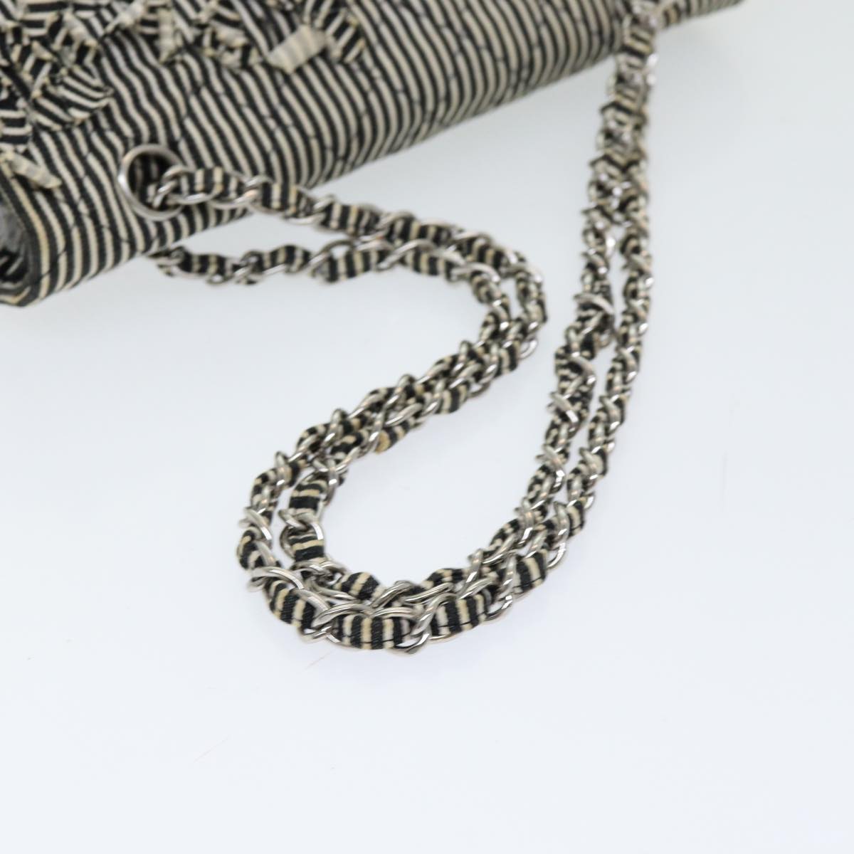 Top Quality Chanel Matelasse Turn Lock Chain Hand Bag Canvas Black Silver CC Auth bs16629