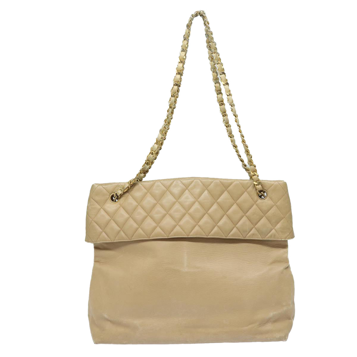 Top Quality Chanel Matelasse Chain Tote Bag Leather Beige Gold CC Auth bs16657