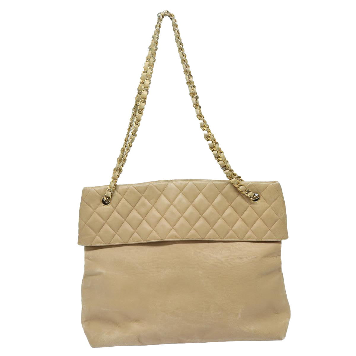 Top Quality Chanel Matelasse Chain Tote Bag Leather Beige Gold CC Auth bs16657