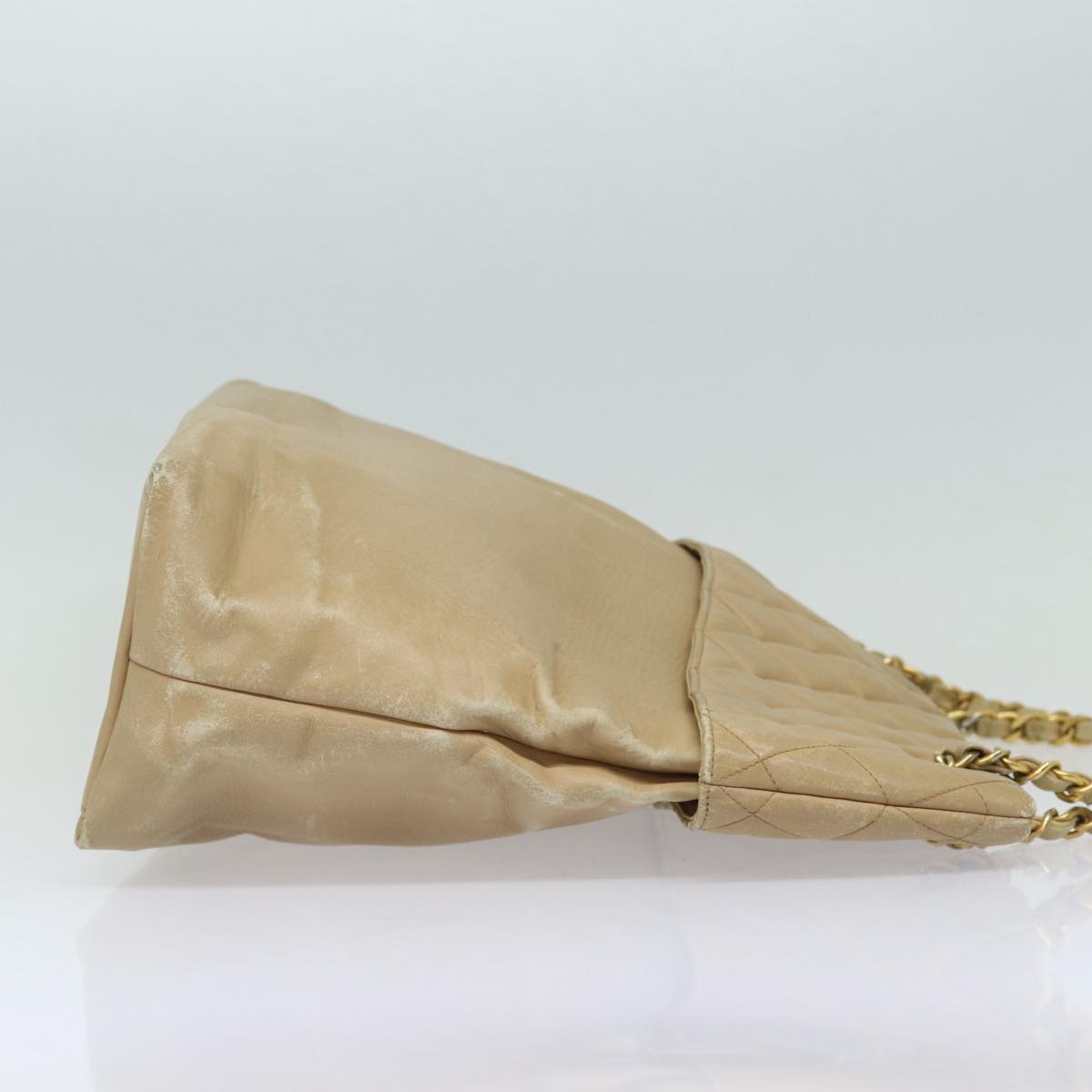 Top Quality Chanel Matelasse Chain Tote Bag Leather Beige Gold CC Auth bs16657