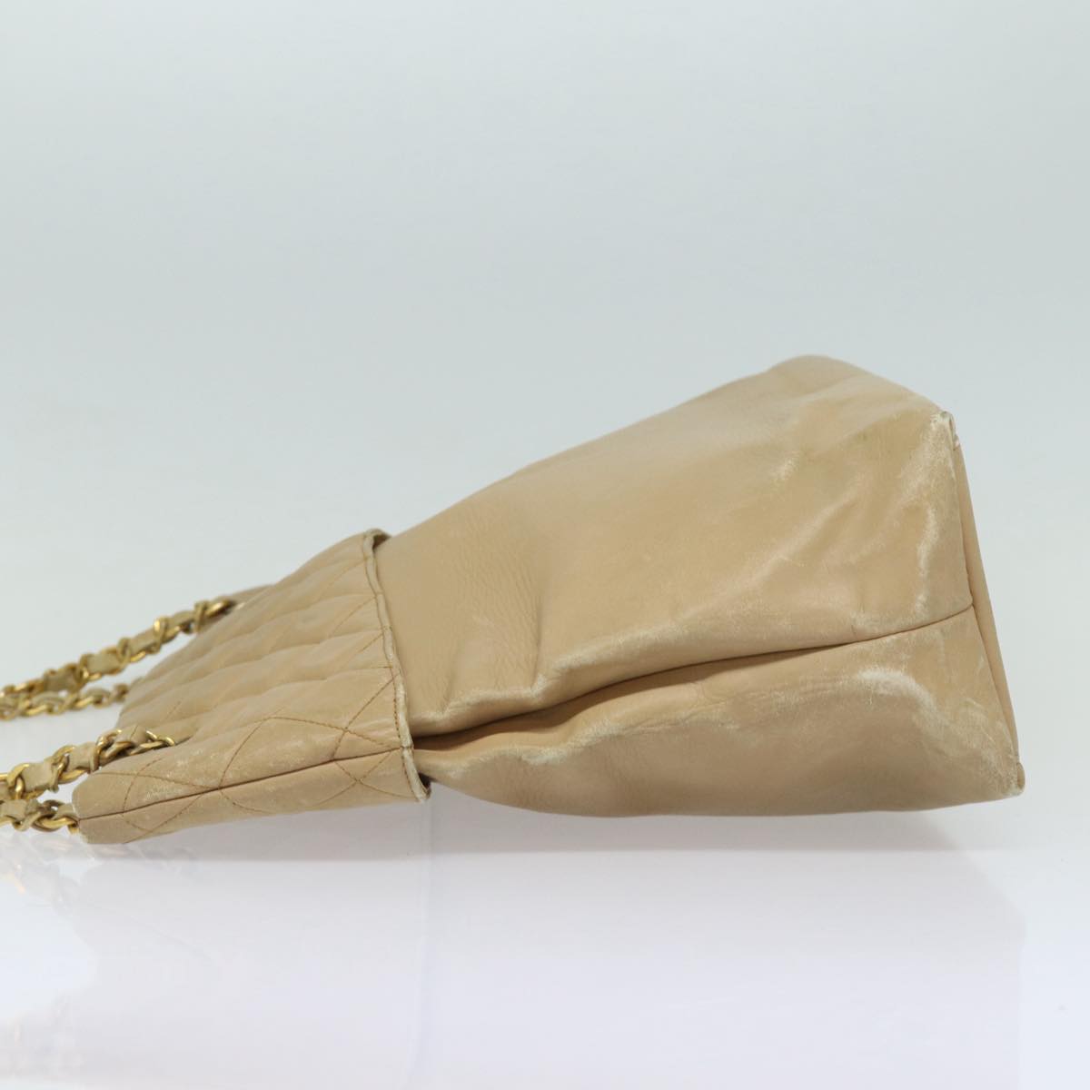 Top Quality Chanel Matelasse Chain Tote Bag Leather Beige Gold CC Auth bs16657