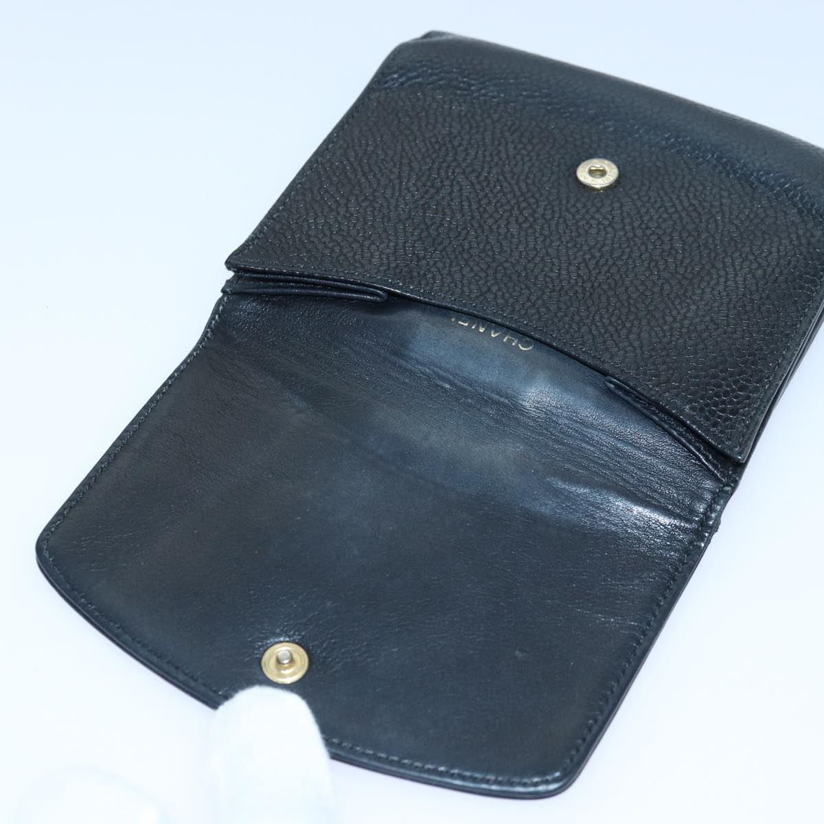 Top Quality Chanel COCO Mark Wallet Caviar Skin Black Gold CC Auth bs16751