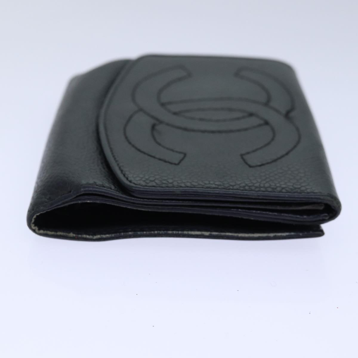 Top Quality Chanel COCO Mark Wallet Caviar Skin Black Gold CC Auth bs16751
