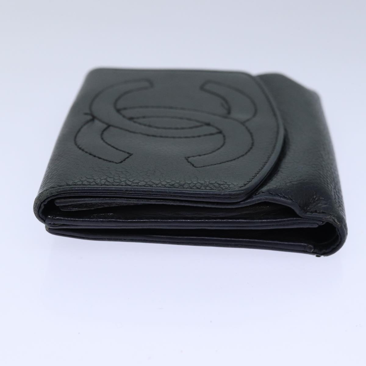 Top Quality Chanel COCO Mark Wallet Caviar Skin Black Gold CC Auth bs16751
