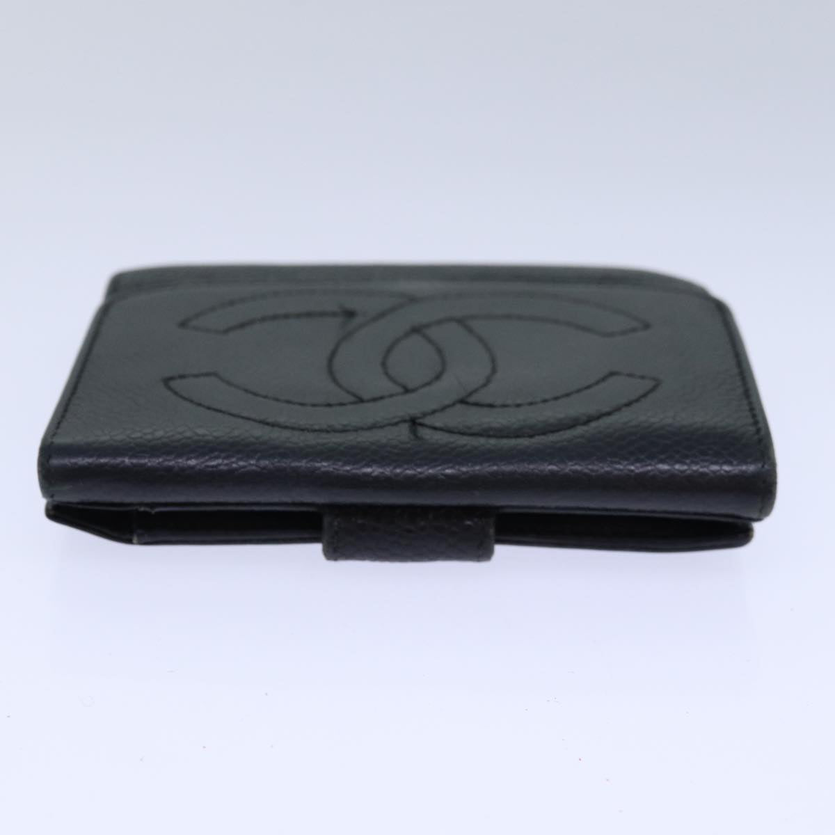 Top Quality Chanel COCO Mark Wallet Caviar Skin Black Gold CC Auth bs16751