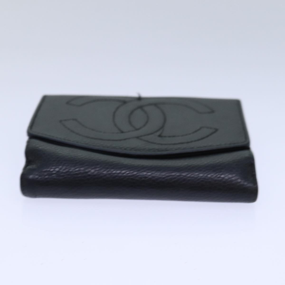 Top Quality Chanel COCO Mark Wallet Caviar Skin Black Gold CC Auth bs16751
