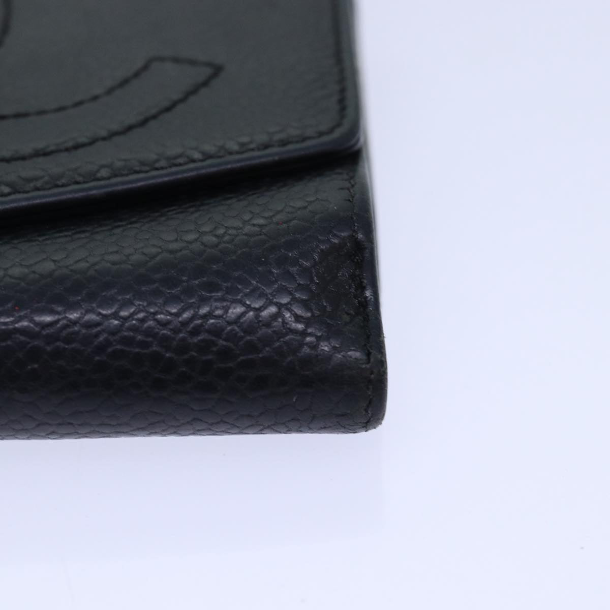 Top Quality Chanel COCO Mark Wallet Caviar Skin Black Gold CC Auth bs16751