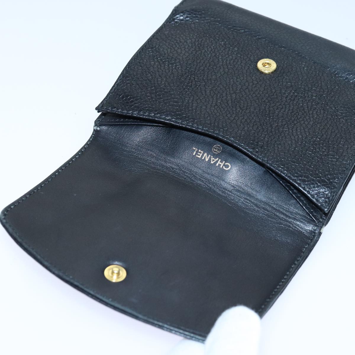 Top Quality Chanel COCO Mark Wallet Caviar Skin Black Gold CC Auth bs16752