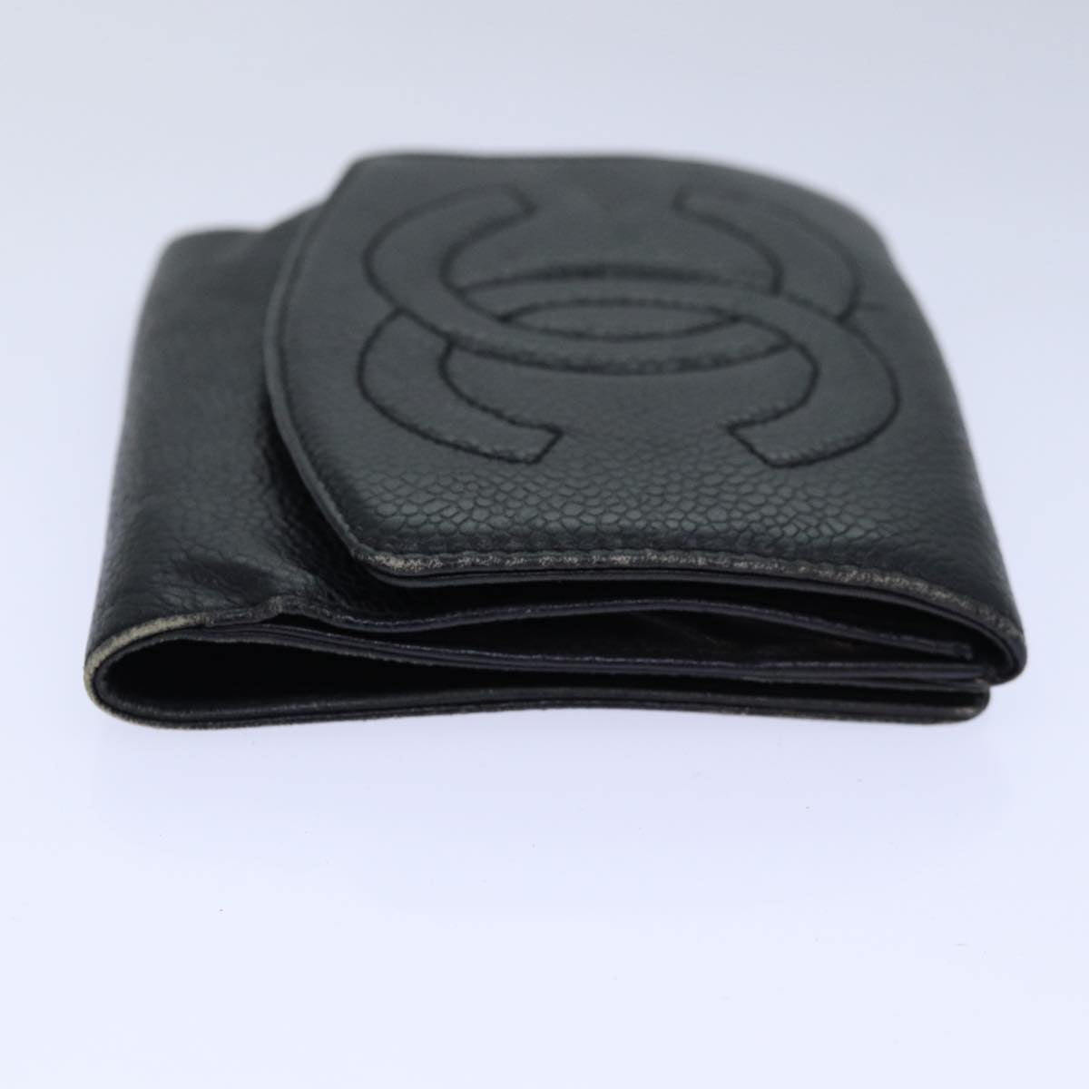 Top Quality Chanel COCO Mark Wallet Caviar Skin Black Gold CC Auth bs16752