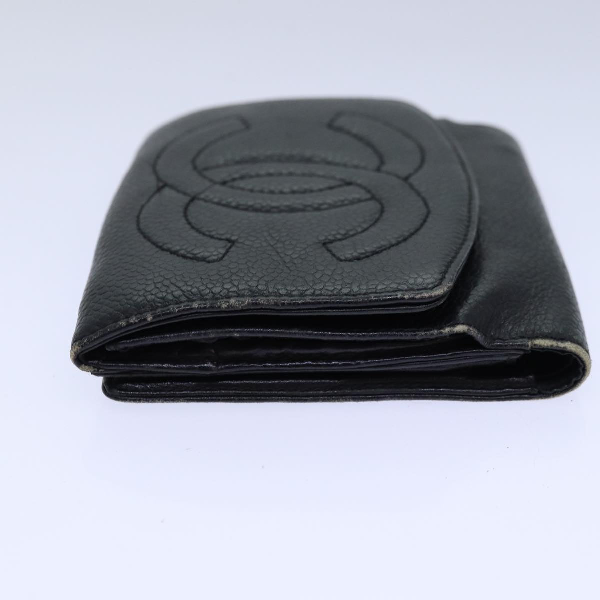 Top Quality Chanel COCO Mark Wallet Caviar Skin Black Gold CC Auth bs16752