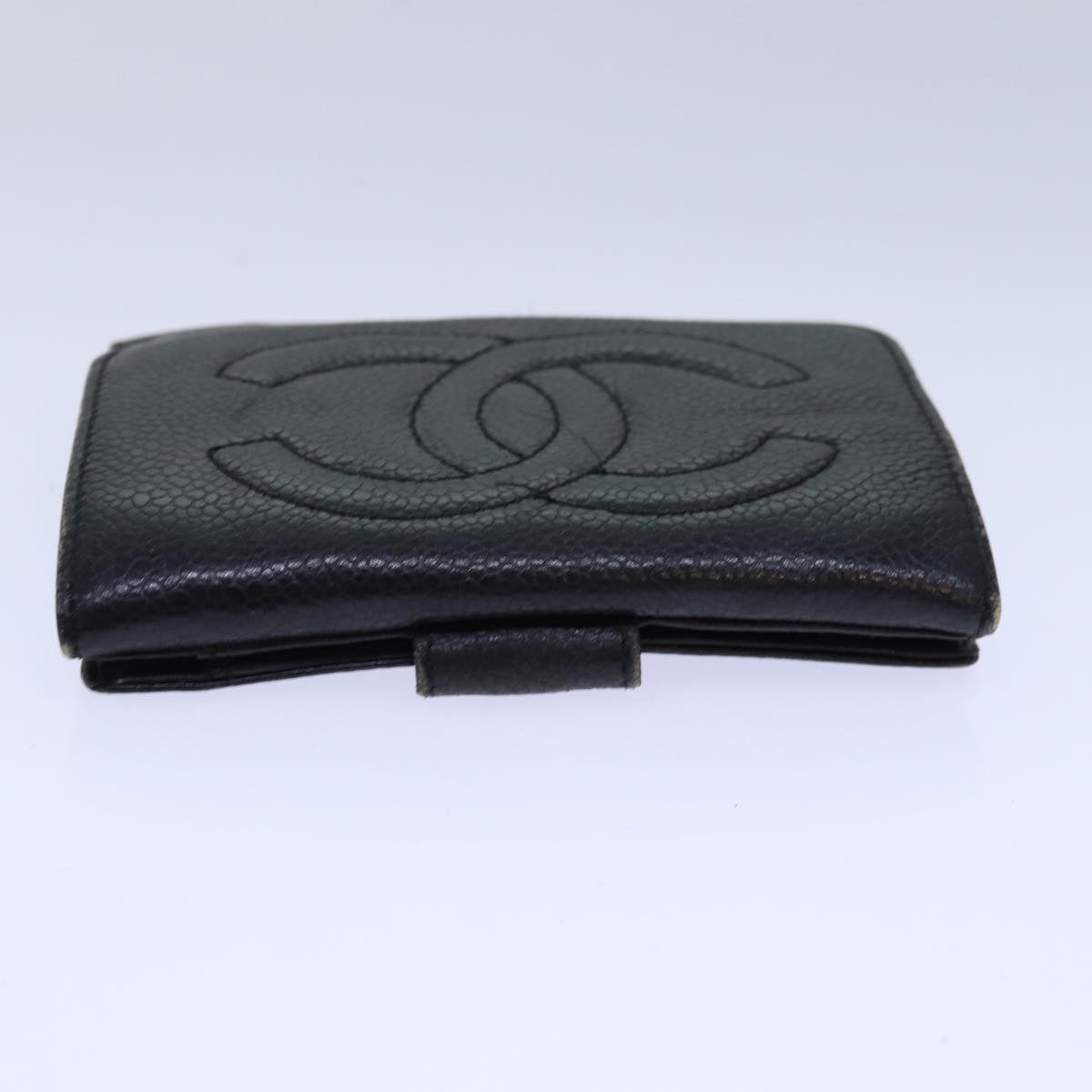Top Quality Chanel COCO Mark Wallet Caviar Skin Black Gold CC Auth bs16752