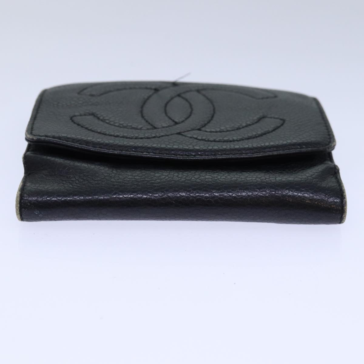 Top Quality Chanel COCO Mark Wallet Caviar Skin Black Gold CC Auth bs16752
