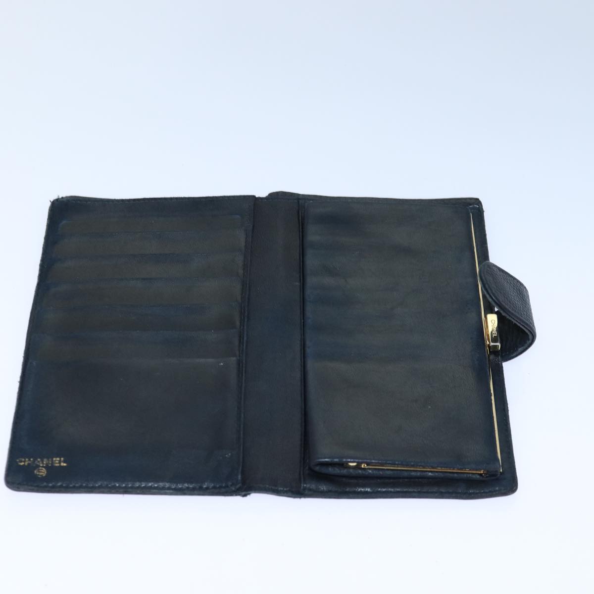 Top Quality Chanel COCO Mark Wallet Caviar Skin Black Gold CC Auth bs16761
