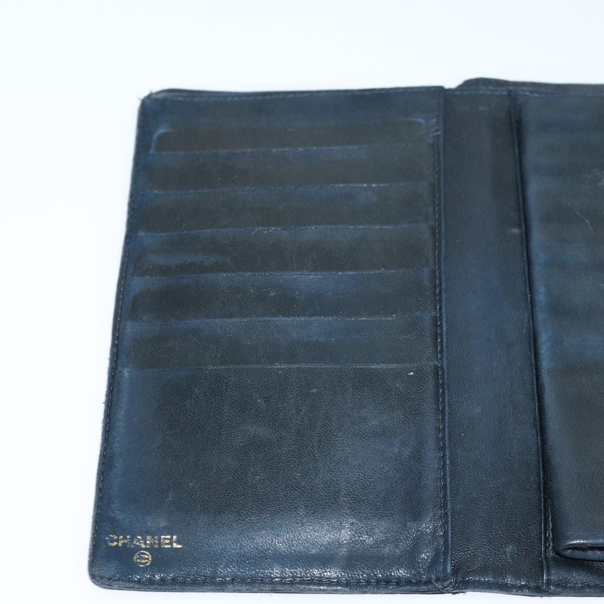 Top Quality Chanel COCO Mark Wallet Caviar Skin Black Gold CC Auth bs16761