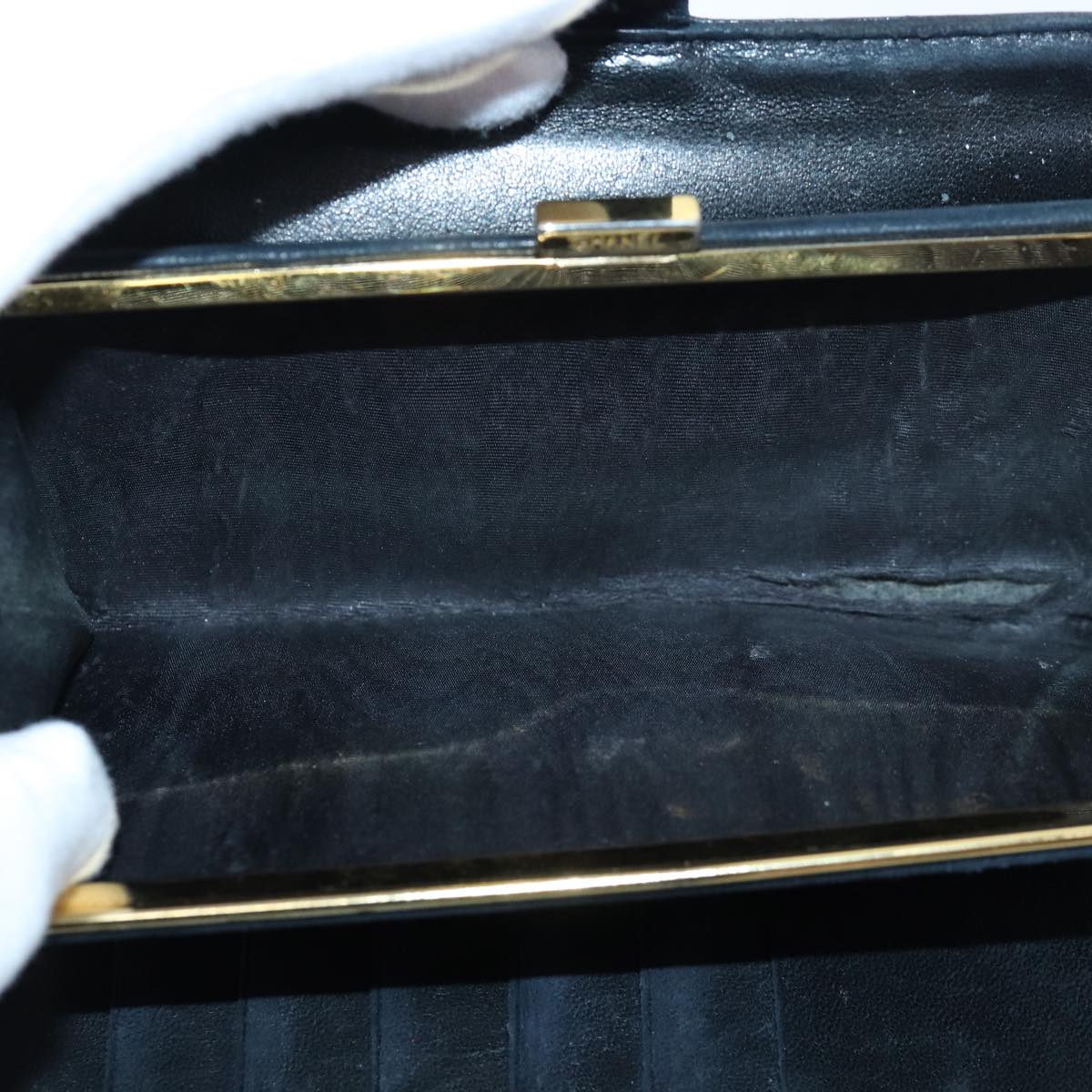 Top Quality Chanel COCO Mark Wallet Caviar Skin Black Gold CC Auth bs16761