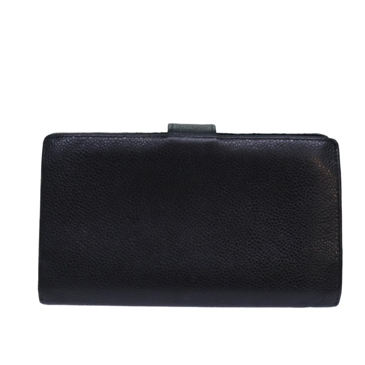 Top Quality Chanel COCO Mark Wallet Caviar Skin Black Gold CC Auth bs16761