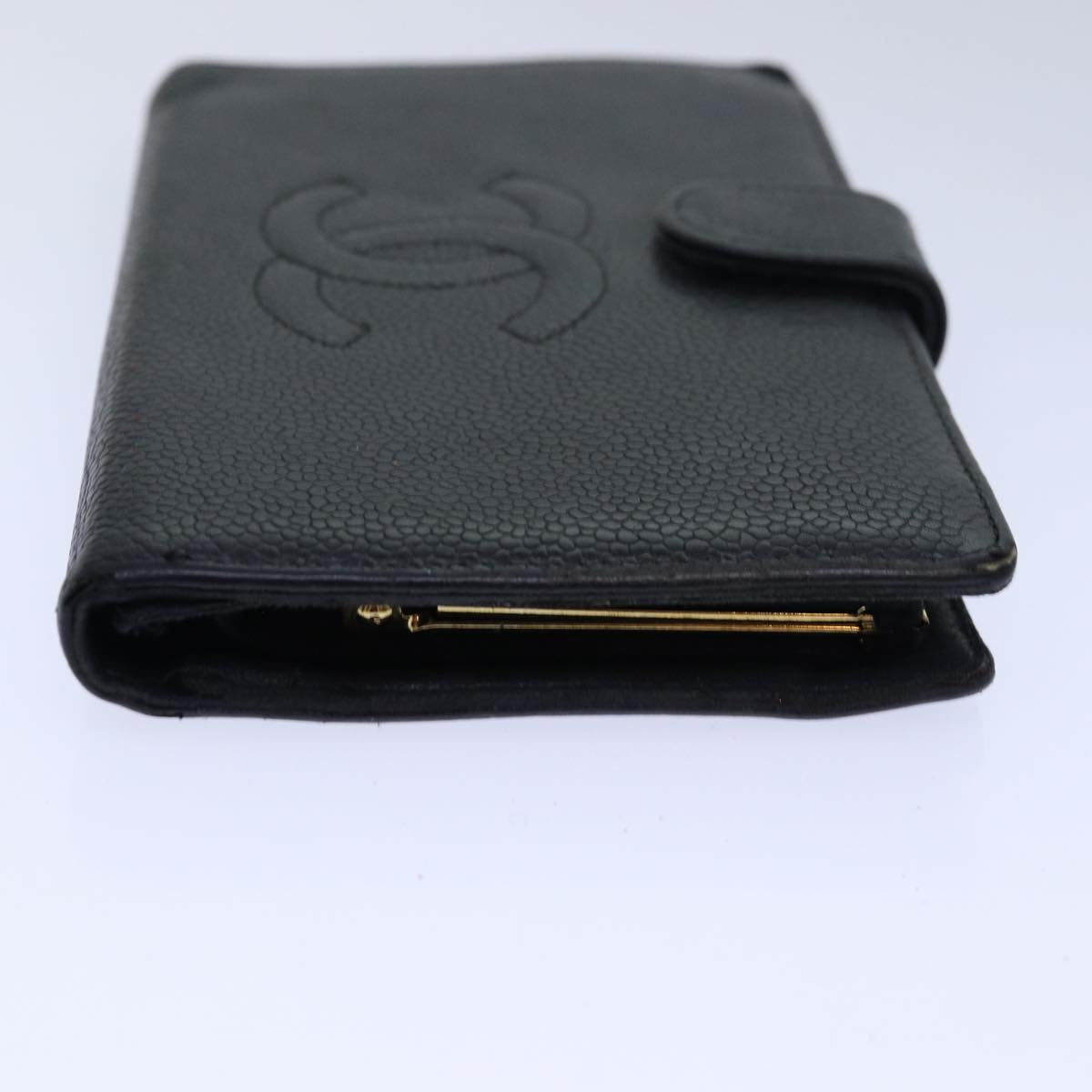 Top Quality Chanel COCO Mark Wallet Caviar Skin Black Gold CC Auth bs16761