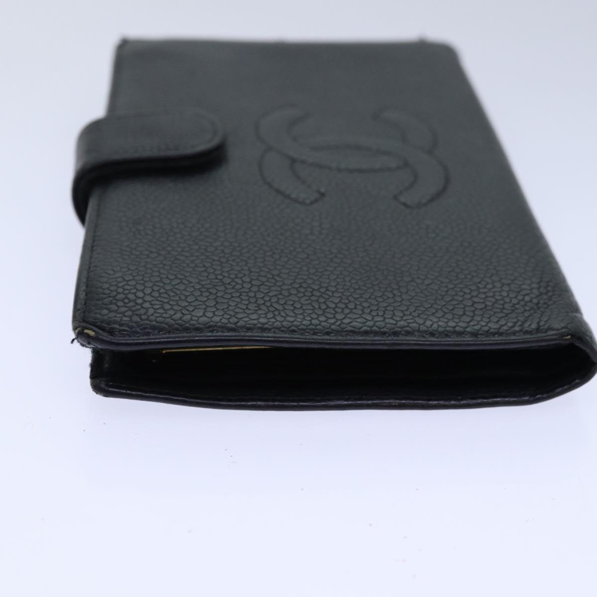 Top Quality Chanel COCO Mark Wallet Caviar Skin Black Gold CC Auth bs16761