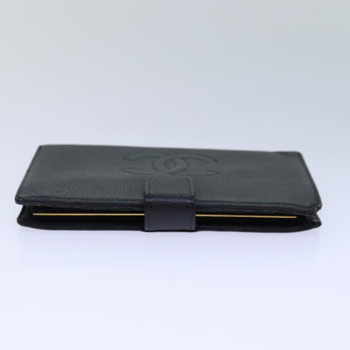 Top Quality Chanel COCO Mark Wallet Caviar Skin Black Gold CC Auth bs16761