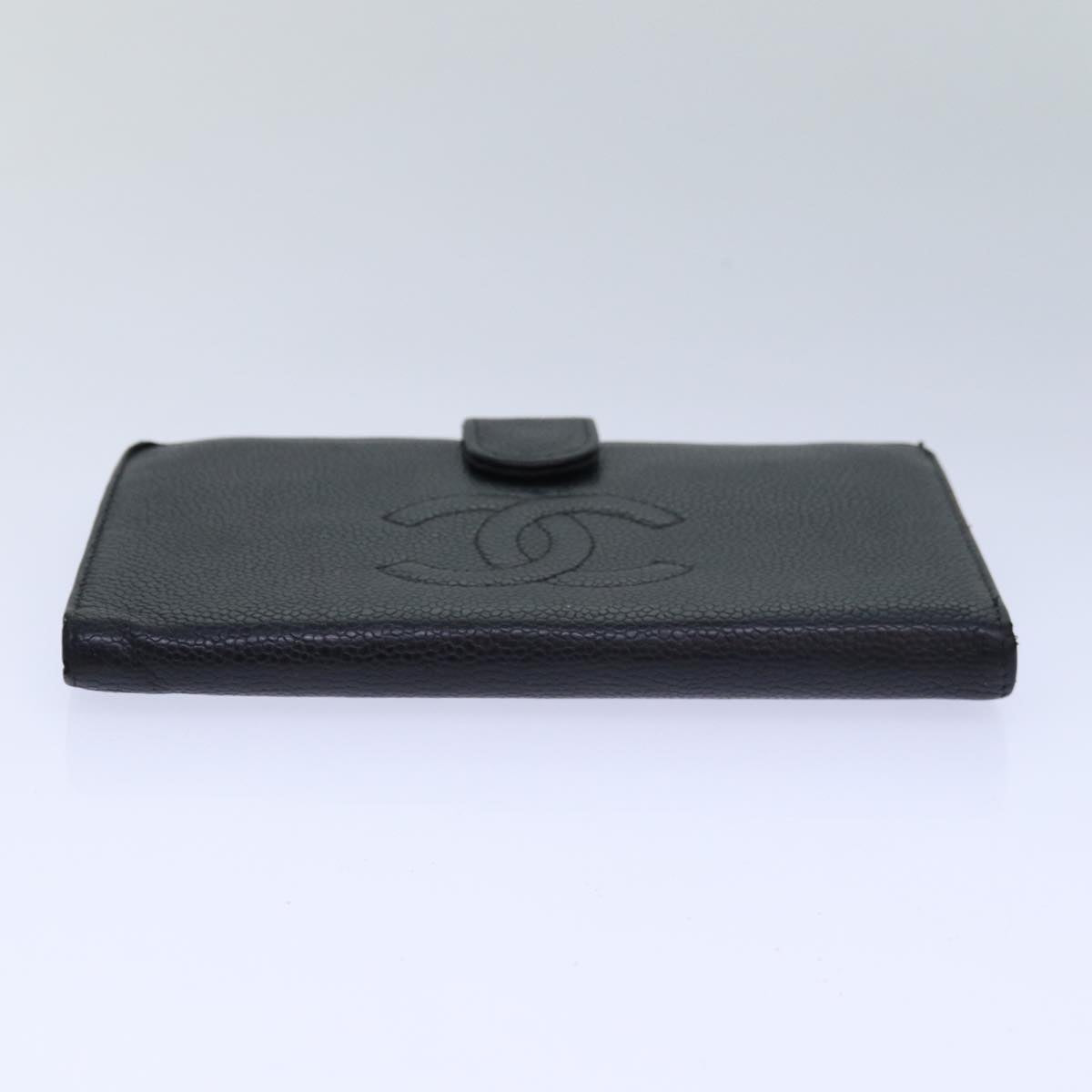 Top Quality Chanel COCO Mark Wallet Caviar Skin Black Gold CC Auth bs16761