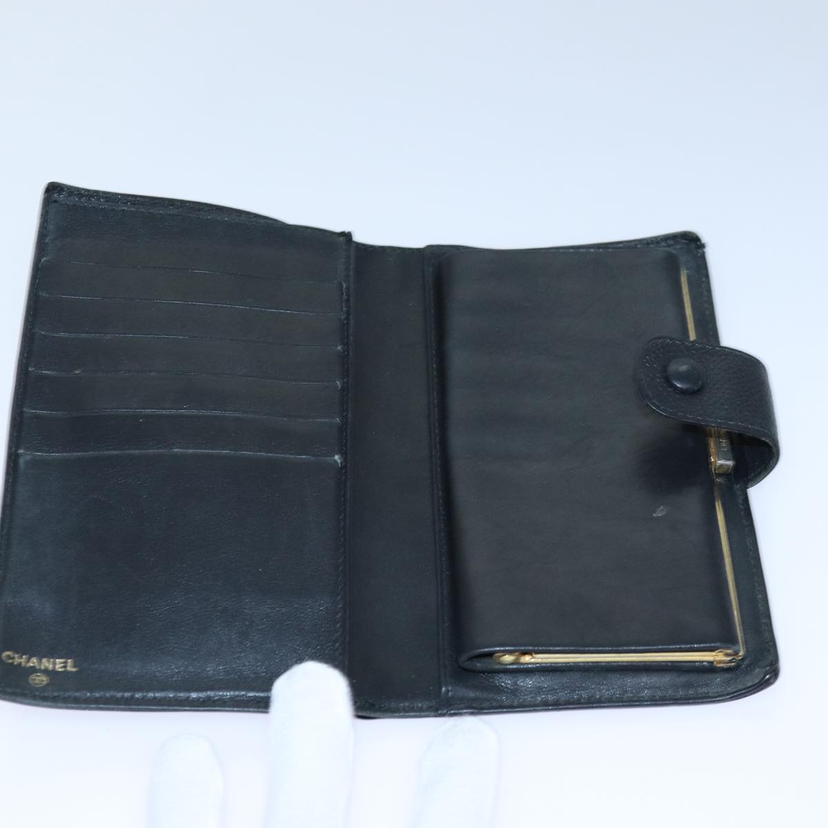 Top Quality Chanel COCO Mark Wallet Caviar Skin Black Gold CC Auth bs16762