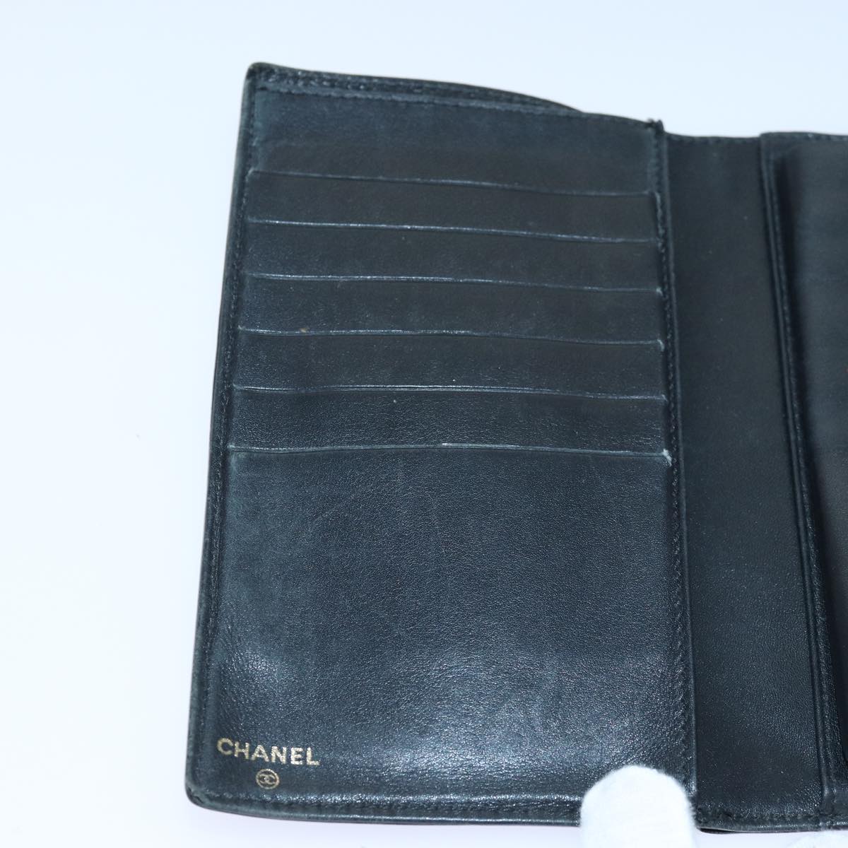 Top Quality Chanel COCO Mark Wallet Caviar Skin Black Gold CC Auth bs16762