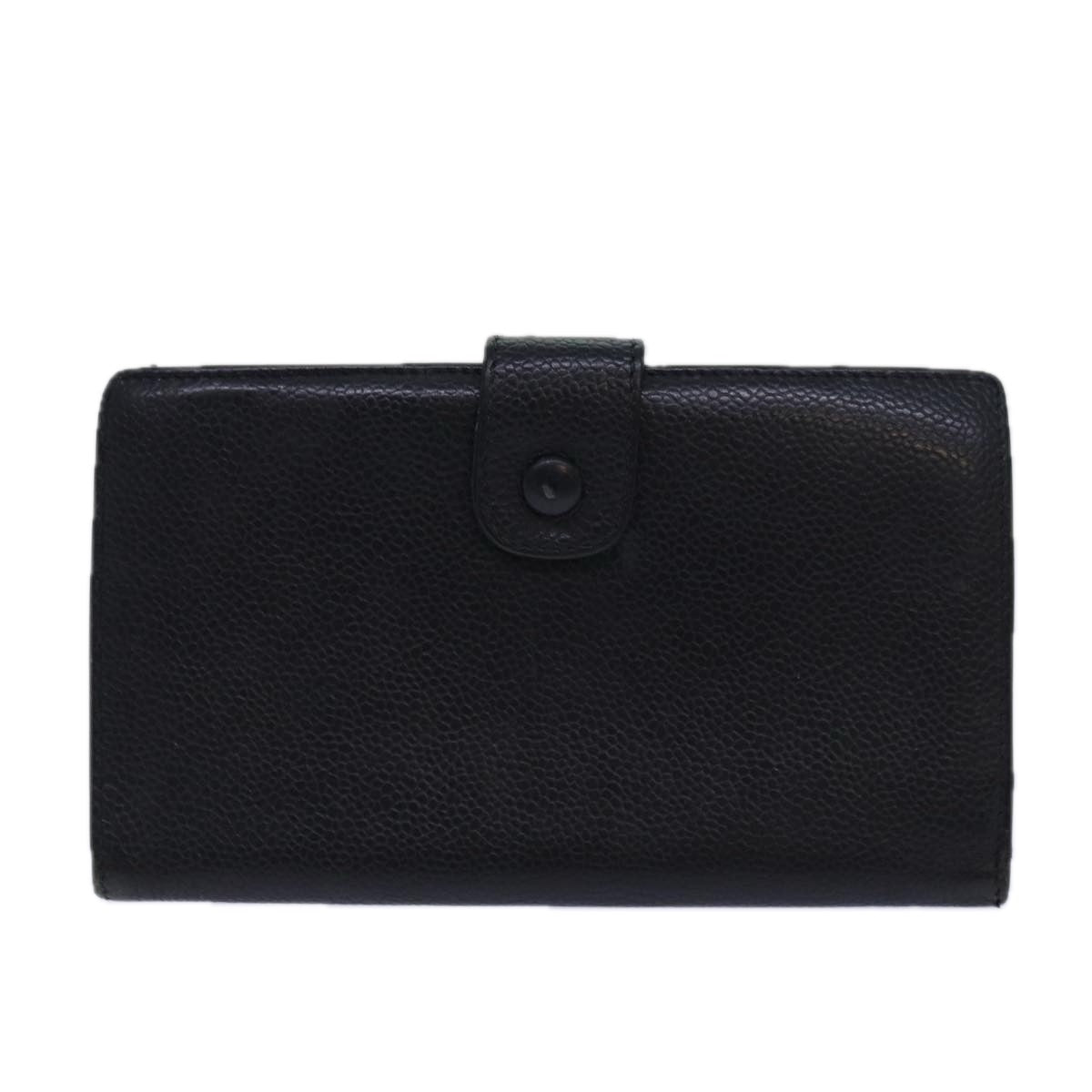 Top Quality Chanel COCO Mark Wallet Caviar Skin Black Gold CC Auth bs16762