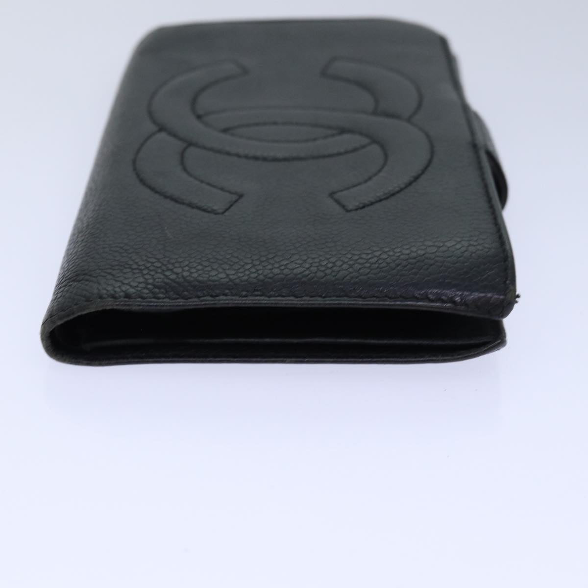 Top Quality Chanel COCO Mark Wallet Caviar Skin Black Gold CC Auth bs16762