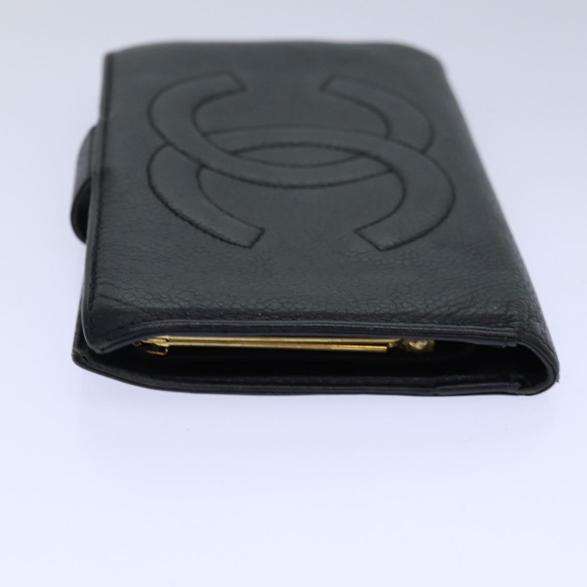 Top Quality Chanel COCO Mark Wallet Caviar Skin Black Gold CC Auth bs16762
