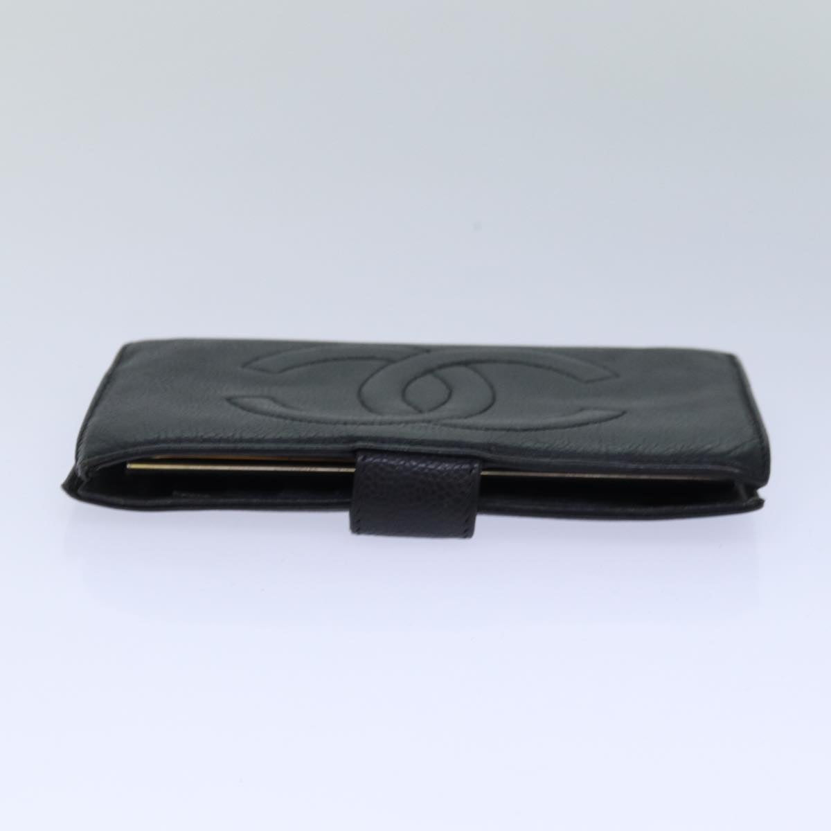 Top Quality Chanel COCO Mark Wallet Caviar Skin Black Gold CC Auth bs16762