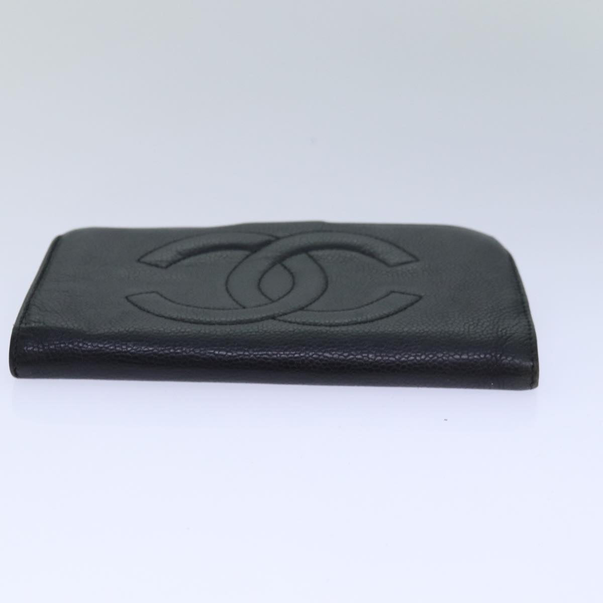 Top Quality Chanel COCO Mark Wallet Caviar Skin Black Gold CC Auth bs16762