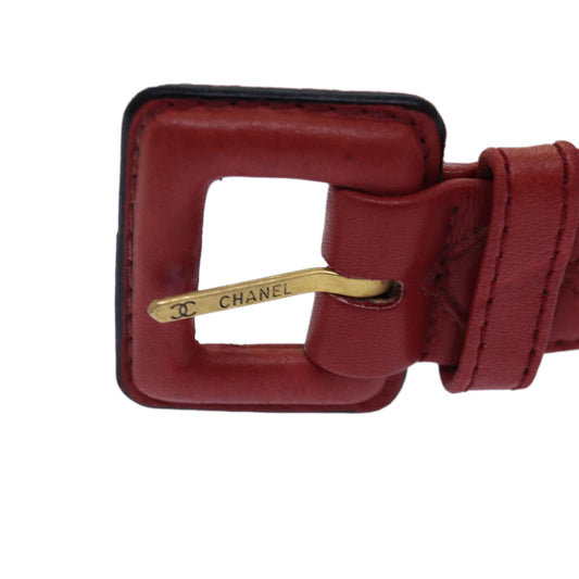CHANEL Bicolore Chain Belt Leather metal 26.8"-28.7" Red Gold CC Auth bs16764
