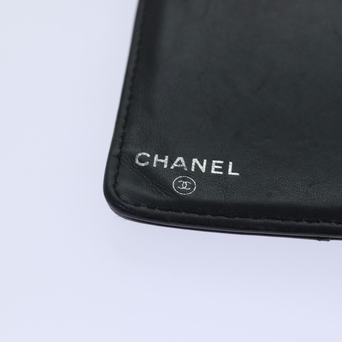 Top Quality Chanel Matelasse Wallet Leather Black Silver CC Auth bs16854