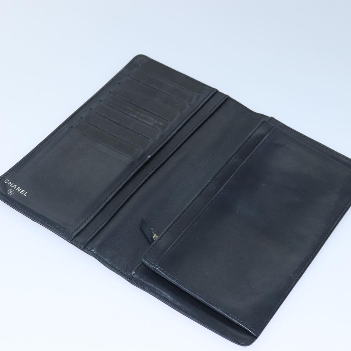 Top Quality Chanel Matelasse Wallet Leather Black Silver CC Auth bs16854